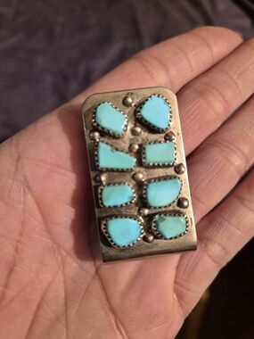 Turquoise Stone Silver-Tone Money Clip